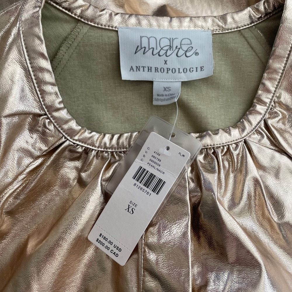 NWT!! Anthropologie MARE MARE Shine Faux‎ Leather Shirt Dress Pearl Metallic XS - Picture 13 of 15